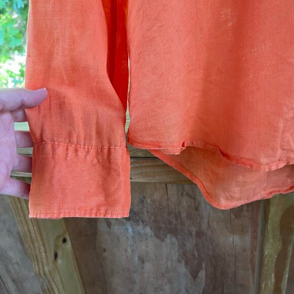 Vince Men's 100% Linen Orange Button Down Shirt Size L - Picture 4 of 9